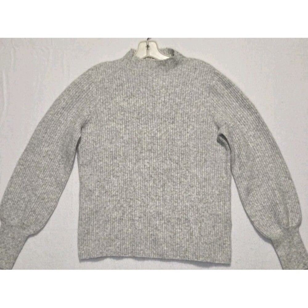 J Crew Heather Gray Sweater Mock Neck Ribbed Long Sleeve Classic Minimalist New